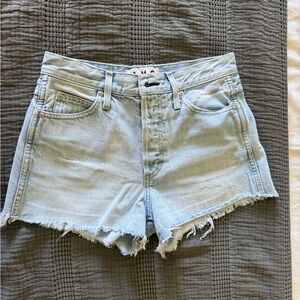 AMO Sky Blue Frayed Jean Shorts